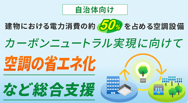 自治体向け 建物における電力消費の約50％を占める空調設備 カーボンニュートラル実現に向けて空調の省エネ化など総合支援