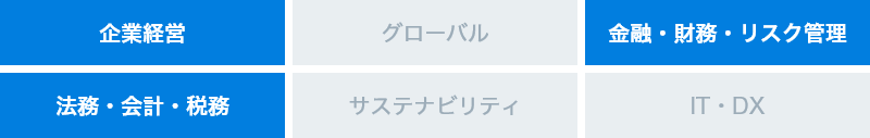 企業経営、金融・財務 リスク管理、法務・会計税務
