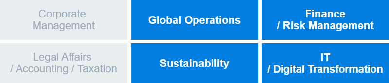 Global Operations, Finance / Risk Management, Sustainability, IT / Digital Transformation