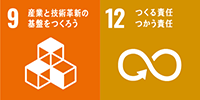 SDGs17の目標の、9.産業と技術革新の基盤を作ろう、と、12.つくる責任つかう責任、が該当。