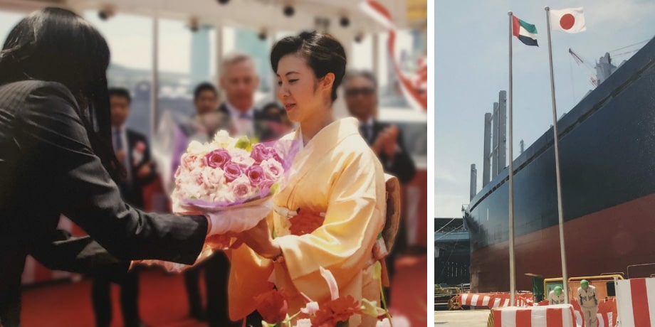 東京センチュリーが融資した、バラスト水処理装置とエコ対応エンジンが付いた船の竣工式に、ゴッドーマザーである松本氏が列席した